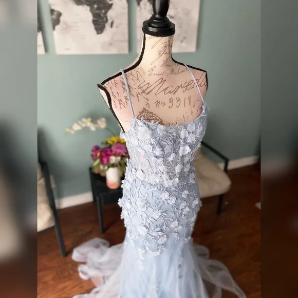 Boutique | Dresses | Light Blue Mermaid Fitted Corset Prom Dress | Poshmark
